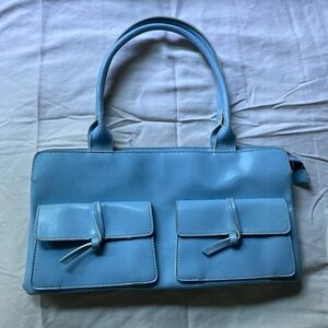 Emilie M Y2K Vegan Leather Blue Birmingham Style Trunk Bag 90s Retro Dainty Work